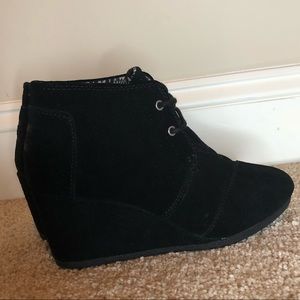 TOMS lace up wedge booties